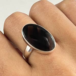 Natural Midnight Obsidian Silver Ring Obsidian Gemstone Oval Shape Midnight Obsidian Jewelry for Women Everyday Day - Product Image 4