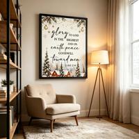 L louange à Dieu Léon 2,14 - Impression sur toile encadrée avec cadre en aluminium noir mat - Art mural biblique de Noël pour la décoration de fermes et d'églises