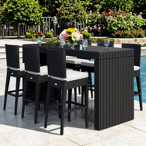 Table de bar de cuisine <span class=keywords><strong>haute</strong></span> en osier blanc et chaises Ensemble de bar en rotin nordique pour comptoir extérieur Tabourets de bar Chaises de bar - Product Image 4