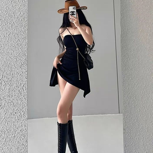 Abito Estivo da Donna con Spalline Sottili, Elegante Vestito Nero Stile Coreano, <span class=keywords><strong>Sexy</strong></span> e Seducente con Schiena Scoperta e Vita Aderente - Product Image 5