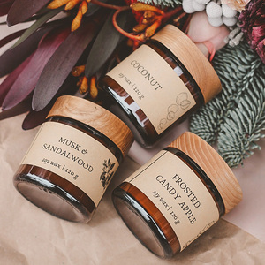 Porte-bougies en verre texturé, cylindre, couvercles en bois respectueux de l'environnement, lanternes, pots de bougies, Vietnam, vente en gros - Product Image 1