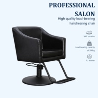 Chaise de barbier professionnelle au design rétro minimaliste, style classique, revêtement en cuir PU, base noire mate, rotation à 360 degrés, pour salon de coiffure