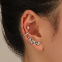 Nouvelles Boucles d'Oreilles Manchette Coréennes en Cristal Feuille de Zircon pour Femme, Sans Perçage, Ensemble de Bijoux