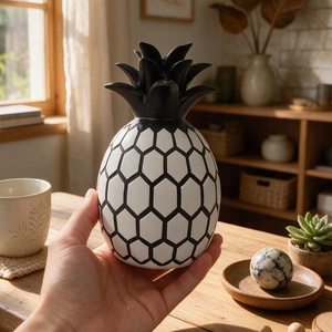 Luxury Geometric Resin <b>Pineapple</b> <b>Ornaments</b> Set of 3, White Black Gold High-Gloss Decor Figurines for Home Table Decor Gift - Product Image 3