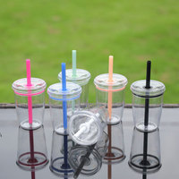 Gobelet à paille Tritan monocouche sans BPA de 12 oz, couleur macaron, couvercle transparent avec paille, gobelets en plastique
