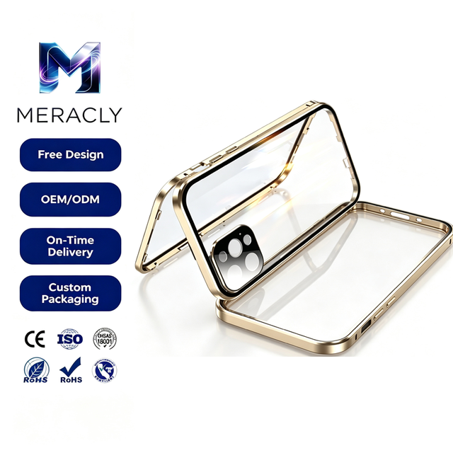 Bulk Magnetic With Lens Film HD Double Sided Tempered Glass Protector Metal 360 Phone Case for Iphone 15 14 13 Pro Max