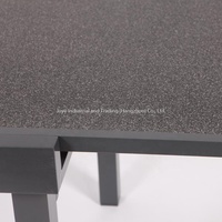 Table de repas extensible d'extérieur moderne Joyeleisure, réglable, 90/180 cm, gris foncé, plateau en verre, métal durable, mobilier d'extérieur
