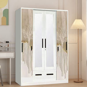 芸術的な質感のモダンなスチール製スライドドアワードローブ、鏡面仕上げの家庭用家具、寝室収納キャビネット、大容量、卸売 - Product Image 4
