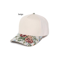Nouvelle casquette de baseball 5 panneaux en brocart à imprimé floral pour femme, ajustable, personnalisable, broderie 3D, toutes saisons, 100 % coton, pour le commerce transfrontalier