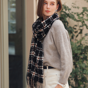 Wholesale Striped Plaid Shawl Elegant Lady Style Oblong Chunky <strong>Loop</strong> Yarn <strong>Scarf</strong> With Tassel - Product Image 4