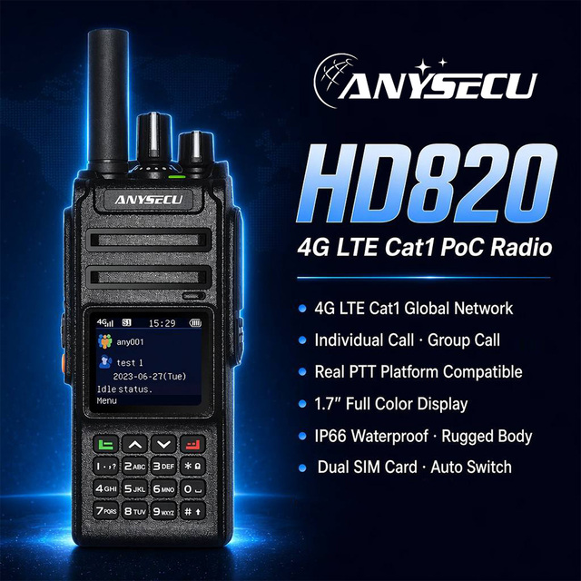 Anysecu HD-820 Gxin 4G POC Radio Handheld Long Range Two Way Radio Real PTT/Global PTT for Construction Site Security