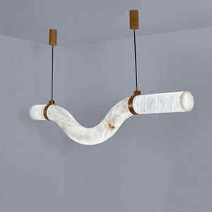 Candelabro colgante de mármol natural para comedor, lámparas colgantes de alabastro lineal - Product Image 3