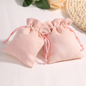 Pink Flannel <b>Drawstring</b> <b>Pouch</b> 8x10cm Jewelry Packaging Bag Rectangular Inner Storage For Accessories Wholesale - Product Image 4