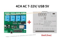 Module de commutation sans fil intelligent Tuya 4 canaux, relais Wifi, 7-32V 220V 110V 2200W RF433 10A, récepteur pour Alexa