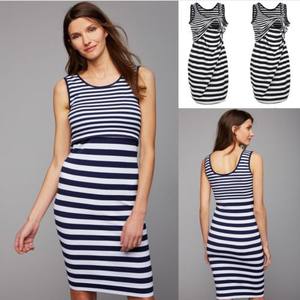 Vestido de Lactancia para Mujer, Blanco y Negro a Rayas, de Algodón y Elastano, para Embarazadas - Product Image 4