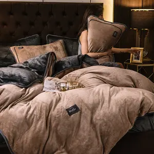 Weiches Samt-Bettlaken Bettwäsche-Set für Winter, Luxus-Steppdecke Bettdecke 4-teiliges Bettwäsche-Set Kollektion