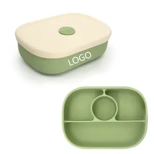 OEM Custom Logo Four Compartments BPA Free Lunch Box Food Storage Snack Container Kids Silicone Bento Box