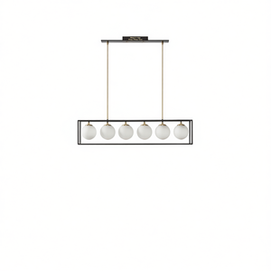 Lustre linéaire Helena à 6 lumières avec globes en verre givré, luminaire suspendu noir pour la décoration de la maison - Product Image 1