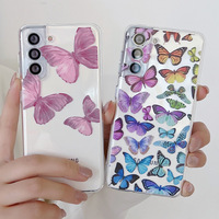 Étui de téléphone léger antichoc en TPU imprimé avec des motifs de fleurs et de papillons de 1,5 mm pour S23 Ultra et autres modèles