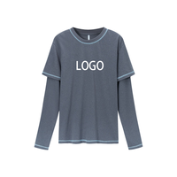 T-shirt à manches longues en coton de haute qualité, effet deux pièces, imprimé, décontracté, nouvelle collection automne, pour le sport et le quotidien, directement de l'usine
