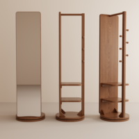 Miroir sur pied pivotant et mobile en bois pleine longueur avec espace de rangement sur roulettes, style moderne et épuré pour chambre à coucher CYJ023