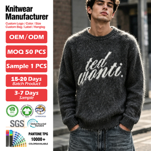Suéter de Punto Afelpado con Logo Personalizado a la Moda de Mohair, Pulóver de Mohair con Jacquard de Letras para Hombre, Suéter de Punto Urbano para Hombre - Product Image 2