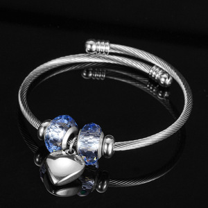 Stainless Steel Beaded <b>Bracelet</b> With Crystal Heart Pendant <b>Adjustable</b> For Gift Unisex Jewelry - Product Image 3