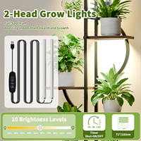 Support pour plantes de 45,2 pouces avec lampe de culture LED à 2 têtes, étagère à fleurs en bois et métal de 0,85 mm, présentoir d'intérieur à plusieurs niveaux