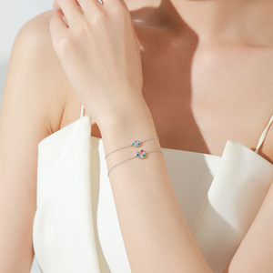 Bracelet en argent sterling S925 avec zircon arc-en-ciel et chaîne en forme d'escargot pour femmes - Un cadeau romantique pour un anniversaire - Version en cuivre personnalisable - Product Image 5