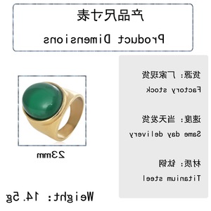 yunnique Men's Stainless Steel <b>Ring</b> <b>Gold</b> Color Large Green Stone Bezel Setting Fashion Jewelry Gift - Product Image 2