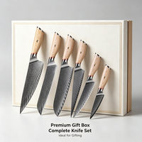 Ensemble de couteaux professionnels 5 pièces, lames en acier Damas 67 couches, couteaux Santoku, couteaux utilitaires, couteaux à éplucher, manches en bois naturel, garantie à vie