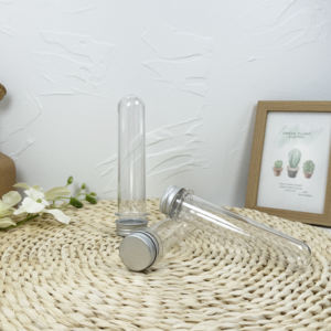 Botella de tubo de ensayo transparente de plástico PET de 65ml con tapón de rosca de aluminio Fondo de base plana de plástico para alimentos dulces - Product Image 3