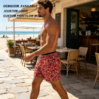 Shorts de plage pour hommes imprimés abstraits personnalisés, extensibles, séchage rapide, poches latérales zippées, shorts de bain pour hommes pour la vente en gros