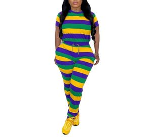 Mardi Gras Apparel Damen Casual 2 Stück Sweat suit Stripe Tops mit Jogger hose Strick-T-Shirt und kurzen Outfits - Product Image 3