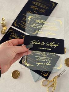 Suite d'invitation de <span class=keywords><strong>mariage</strong></span> de luxe vert Pocketfold avec feuille d'or acrylique transparent <span class=keywords><strong>et</strong></span> annonce élégante de carte Rsvp - Product Image 6