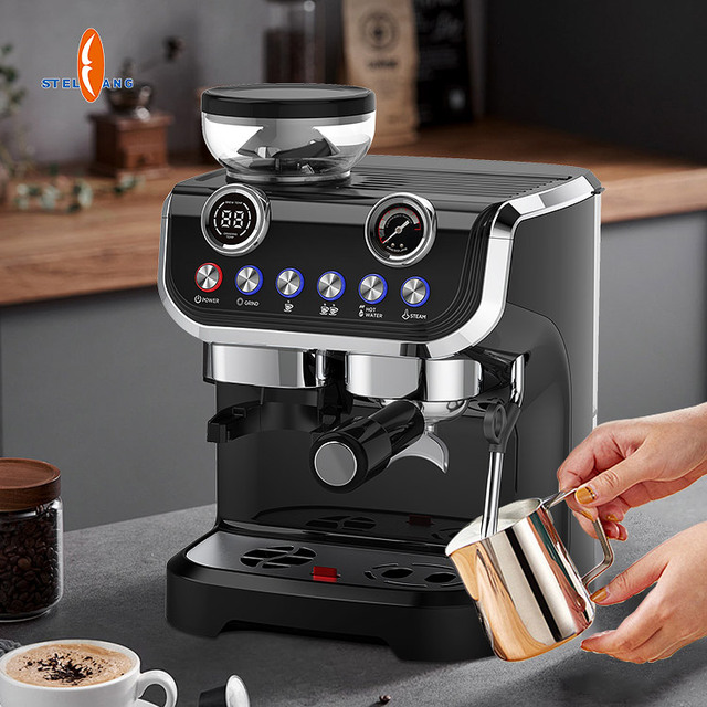 Professional Household Espresso Coffee Maker 15 Bar Pump Electric Coffee Machine with Grinder and Milk Frother Hot Water System
