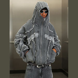 DiZNEW 2025 Designer Washing Destroyed the Silhouette of the Double-layered Hooded Denim Jacket Bomber Jacket Winter - Product Image 1