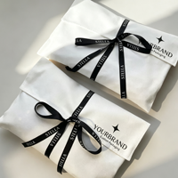 Pochette d'emballage en toile pliable durable et réutilisable avec logo imprimé, sac enveloppe en coton avec nœud en ruban