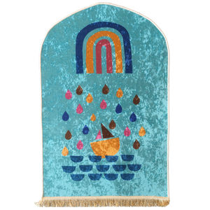 Tapis de prière en polyester jaune pour petits enfants musulmans Ramadan cadeau islamique avec techniques brodées et tuftées - Product Image 2