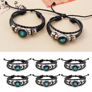 Artículos Populares: Pulsera de Cuero Trenzado Personalizada con los 12 Signos del Zodiaco, Hecha a Mano con Diamantes y Perlas de Aleación, para Regalos - Product Image 1