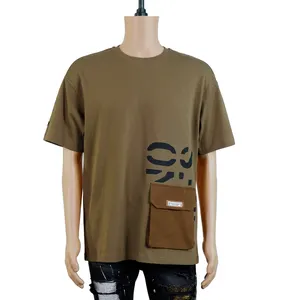 100% coton hommes T-shirt grande taille col rond couleur poche rue tendance chemise fabricants en gros