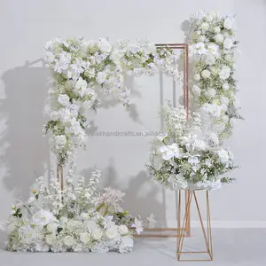 शादी के फूल हाइड्रेंजिया गुलाब पूर्ण कोने धावक फूल पंक्ति सेट शादी पृष्ठभूमि सजावट टेबल व्यवस्था लंबी पंक्ति