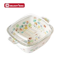 Casserole en verre borosilicate carrée avec couvercle, motif pissenlit, design moderne, écologique, sans revêtement, marque DK, 24 cm, toutes tailles