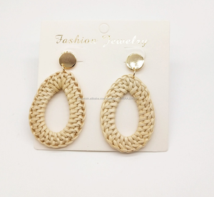 Europeo y americano playa viento de mimbre pendientes bohemio pendientes hecho a mano tejido pendientes - Product Image 6