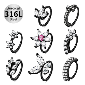Toposh Silver Gold <strong>Black</strong> Flower 316L Stainless Steel Piercing Jewelry Set <strong>Nose</strong> Stud Septum <strong>Nose</strong> <strong>Rings</strong> for Women Pierced <strong>Nose</strong> - Product Image 6