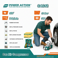 Compresseur d'air portable pour voiture PowerAction CAC12 12V, 10 bars, 90 L/min, gonfleur de pneus avec lumière LED et 15 accessoires