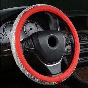 Diamantes de imitación de cristal Ajuste universal Rueda antideslizante de 15 pulgadas Cubierta de <span class=keywords><strong>volante</strong></span> de coche <span class=keywords><strong>con</strong></span> purpurina de cuero de diamante - Product Image 2