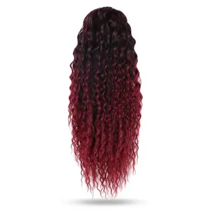 100% Remy Weft Curly <b>Hair</b> Highlighted Full Lace Dark <b>Root</b> Ombre Red Long Natural curly Texture Human Weft Customizable - Product Image 1