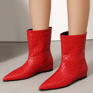 Wholesale Price Women's Braided <b>Flat</b> Heels Ankles Boots Solid on Shoes <b>Pointed</b> <b>Toe</b> Solid Short Booties - Product Image 2