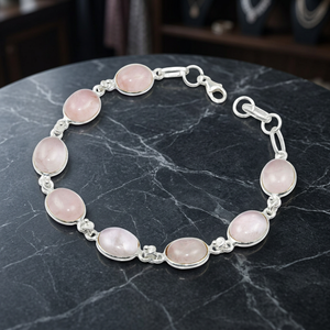 Fashion Jewelry Best Price 100% Natural Rose Quartz 925 Sterling <b>Silver</b> Gemstone <b>Bracelet</b> Cute Handmade Women's Party Wedding - Product Image 3